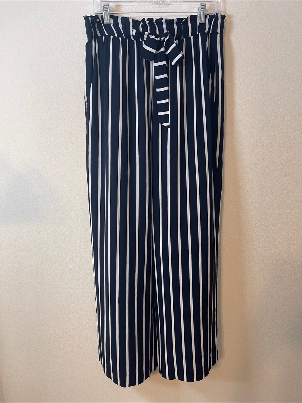 H&M Navy/White Lightweight Striped Wide Leg Pants